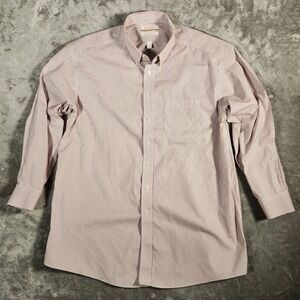 Roundtree‎ & Yorke Dress Shirt Mens 17 Non Iron Striped Red White Gold Label